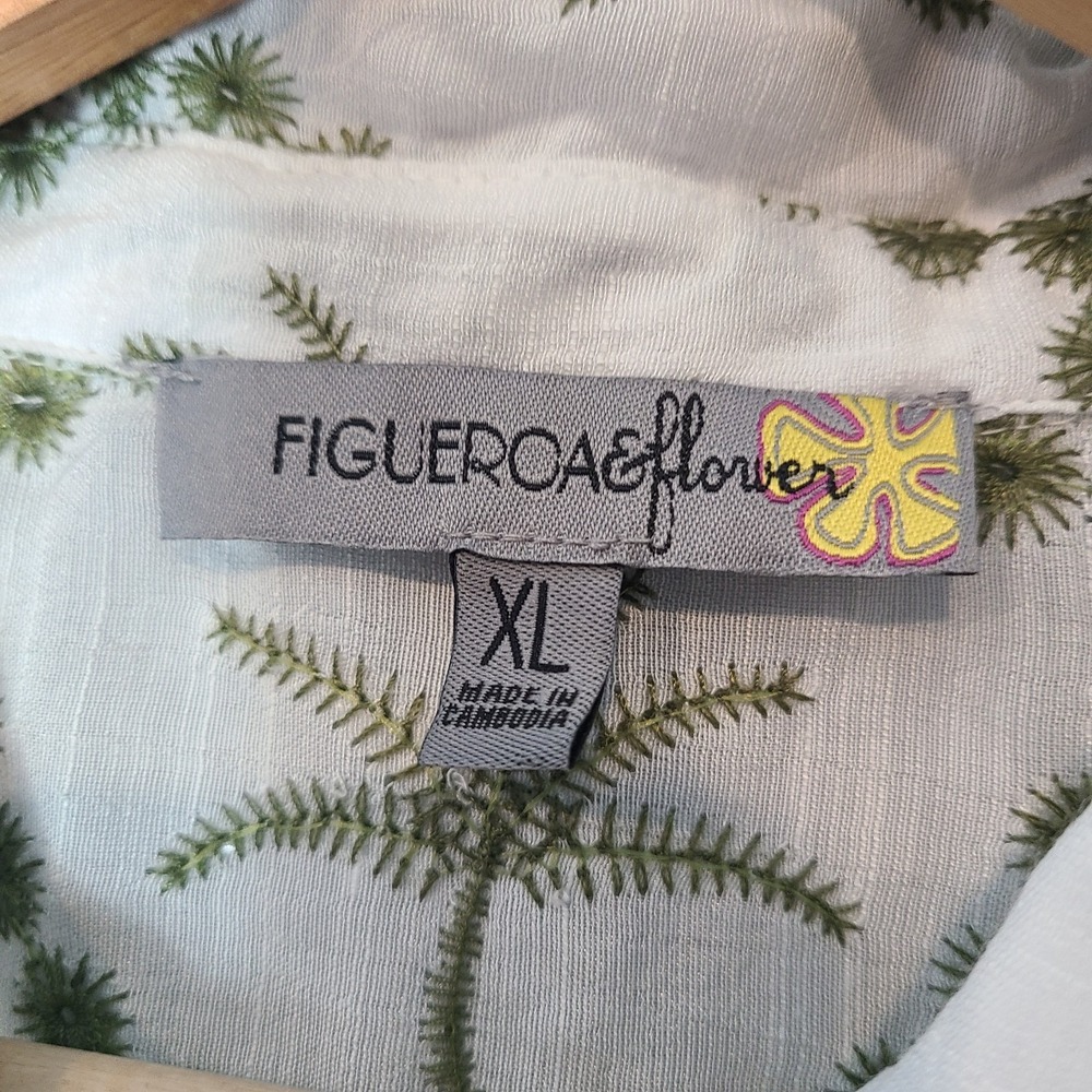 Figueroa & Flower White Top Embroidered Palm Tree Cap Sleeve Sz XL Coastal Boxy - Picture 4 of 11